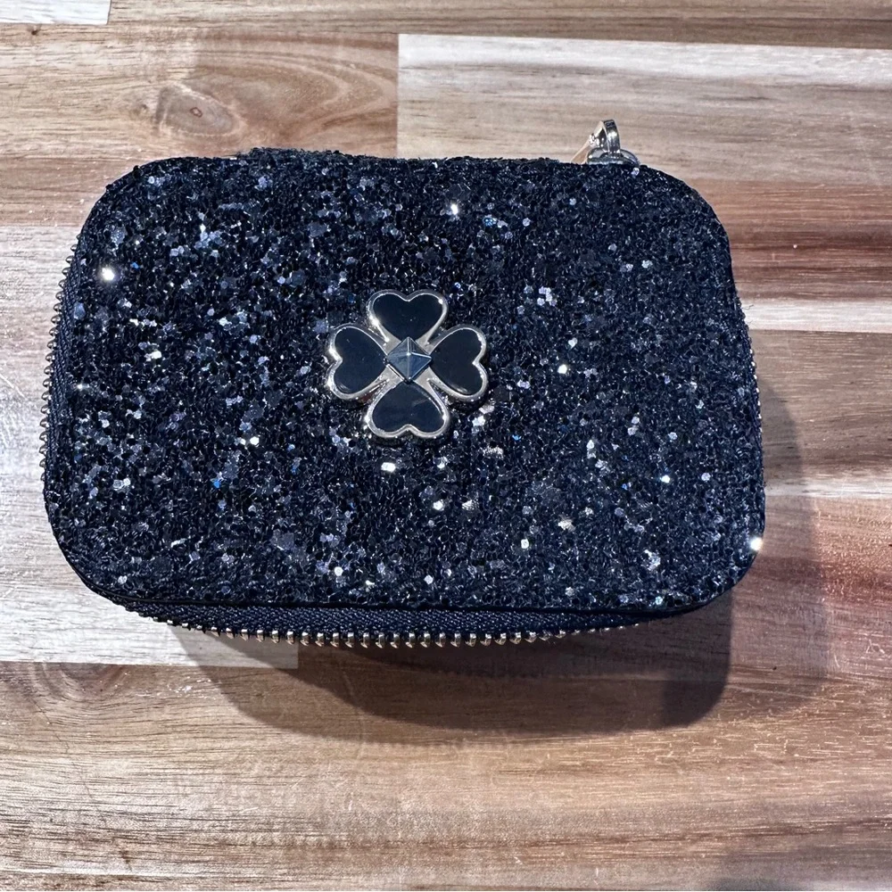 Kate Spade - Odette Glitter Jewelry Holder, black and tan,travel jewelry box